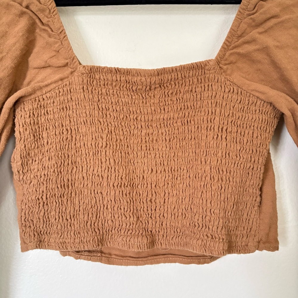 Wild Fable Cropped Long Sleeve Boho Top, Brown, Size XS - Picture 7 of 9